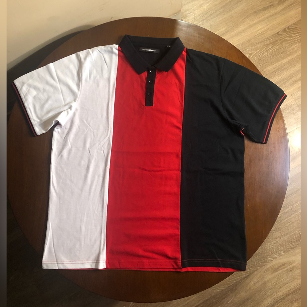 Fashion Nova Clear Lines Short Sleeve Polo - Red/Black Size XXL